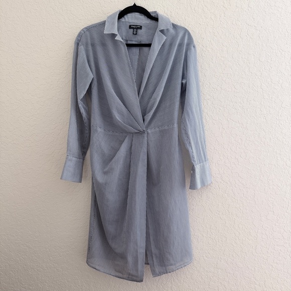 Kenneth Cole Womens Blue White Striped Knee Length Wrap Dress Size XS - Picture 1 of 12